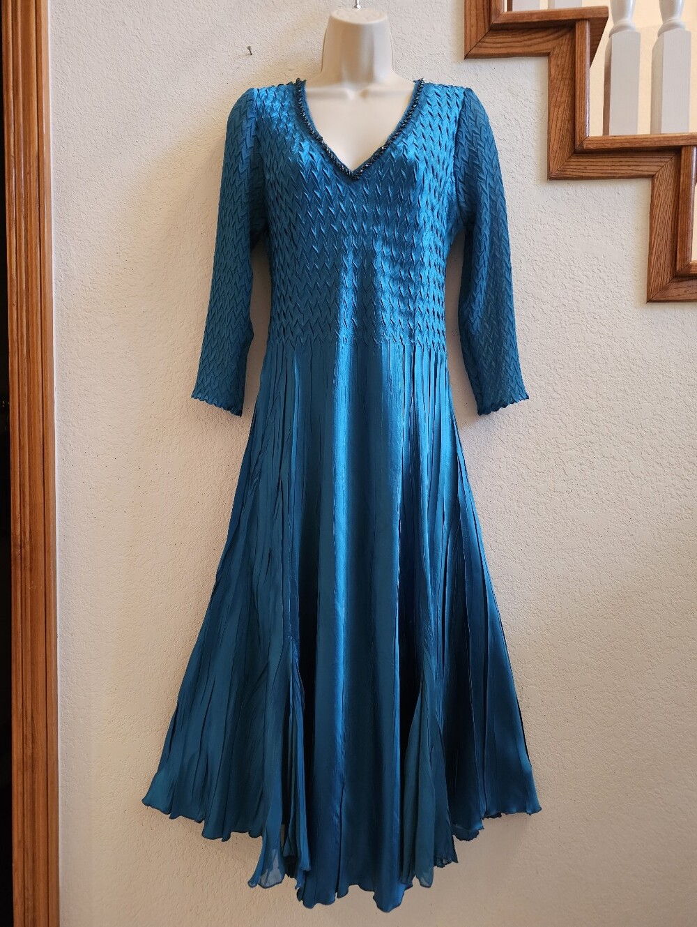 Komorov Teal 3/4 Sleeve Dress Size M EUC